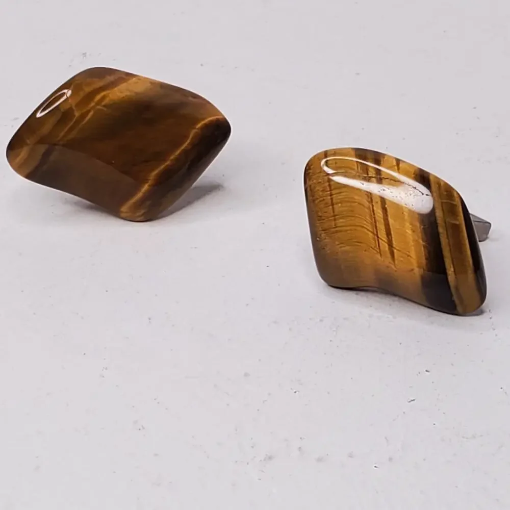 Vintage STATEMENT Cufflinks Tiger Eye 1.25 Inch